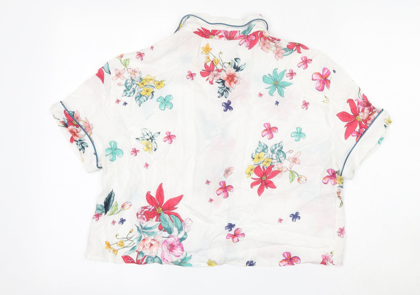 Pull&Bear Womens Multicoloured Floral Viscose Cropped Blouse Size L Collared