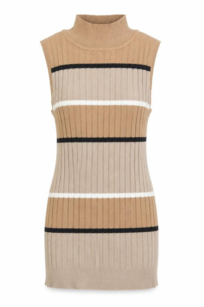 Select Womens Beige High Neck Striped Cotton Pullover Jumper Size 6