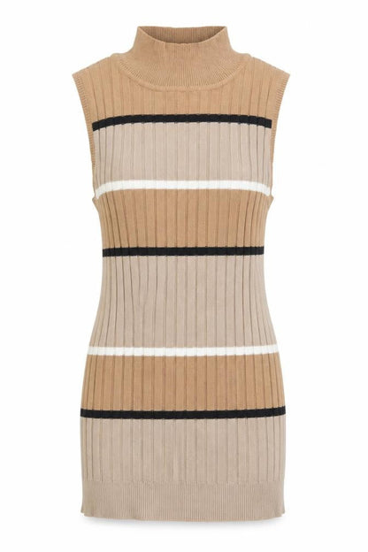 Select Womens Beige High Neck Striped Cotton Pullover Jumper Size 6