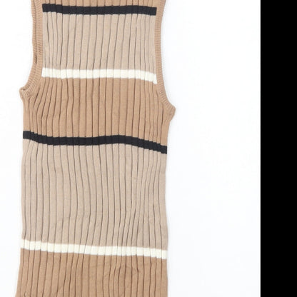 Select Womens Beige High Neck Striped Cotton Pullover Jumper Size 6