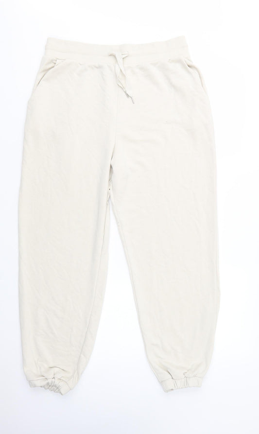 Dunnes Stores Womens Ivory  Polyester Jogger Trousers Size M L32 in Regular Drawstring