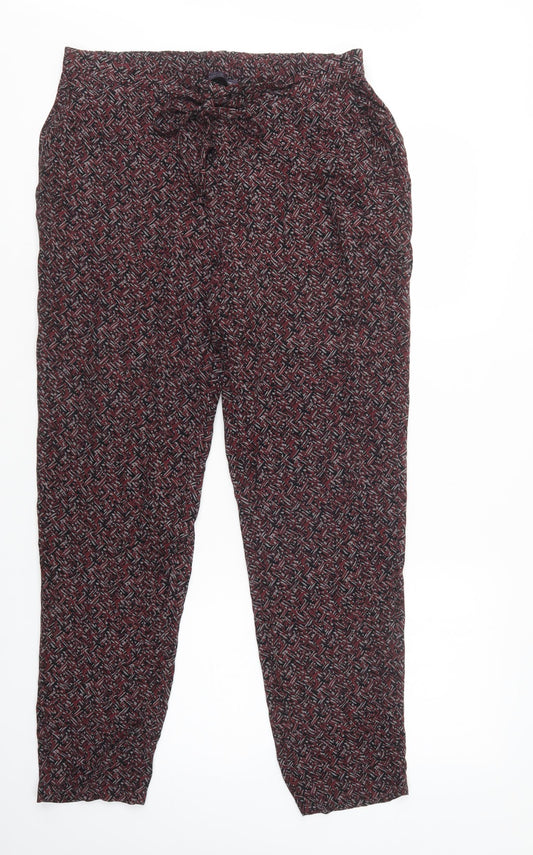 Marks and Spencer Womens Red Geometric Viscose Trousers  Size 12 L30 in Regular Drawstring