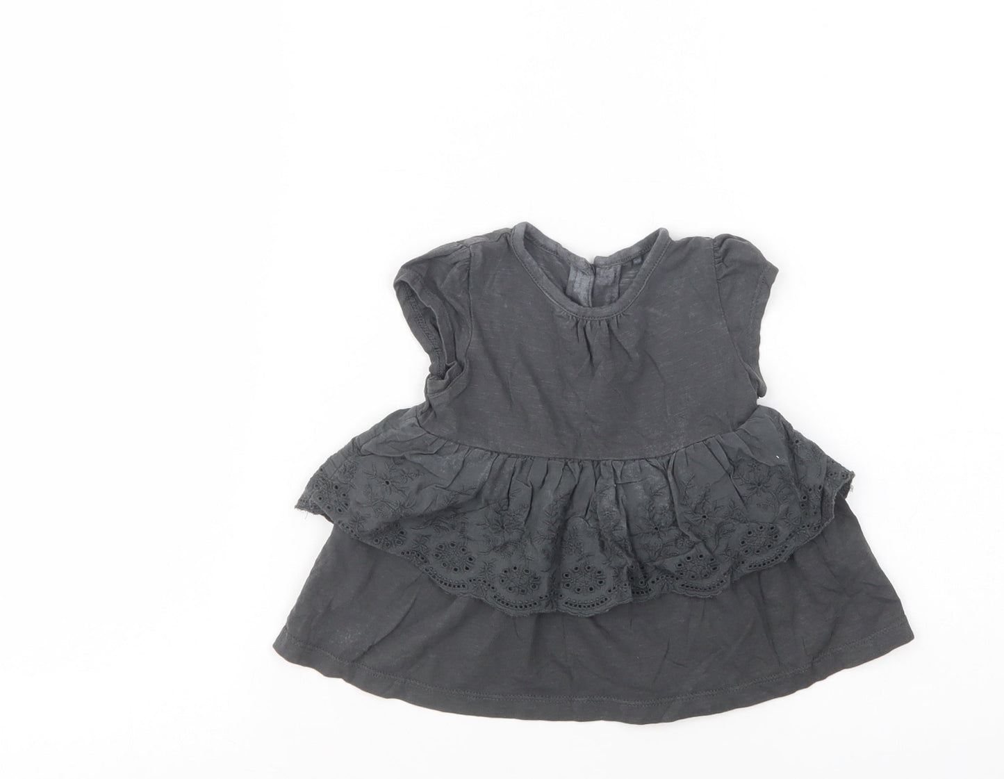 NEXT Baby Grey  Cotton Basic Blouse Size 9-12 Months Crew Neck Button