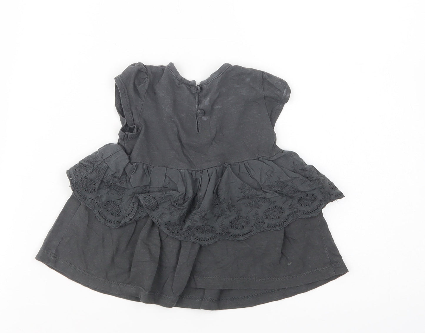 NEXT Baby Grey  Cotton Basic Blouse Size 9-12 Months Crew Neck Button