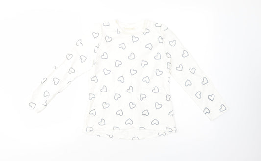 OVS Girls White Geometric Cotton Basic T-Shirt Size 9-10 Years Crew Neck Pullover - Heart Print