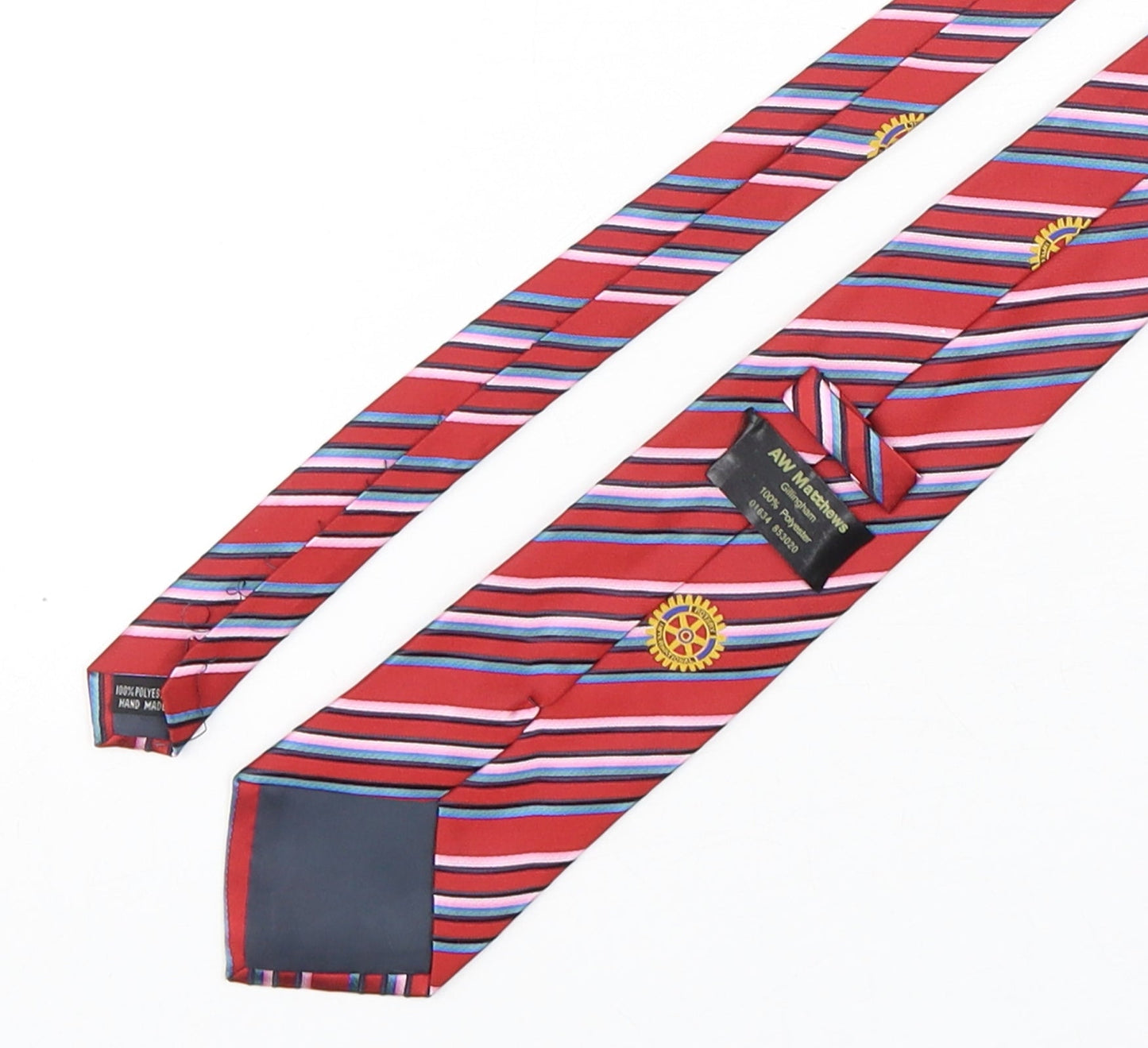 AW Matthews Mens Multicoloured Striped Polyester Pointed Tie One Size