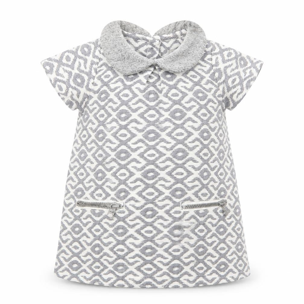 NEXT Baby Grey Geometric Polyester Tunic Blouse Size 6-9 Months Collared Button