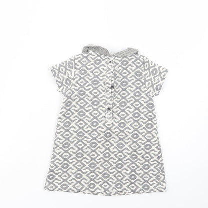 Next Baby Grey Geometric Polyester Tunic Blouse Size 6-9 Months Collared Button