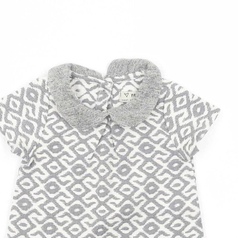NEXT Baby Grey Geometric Polyester Tunic Blouse Size 6-9 Months Collared Button