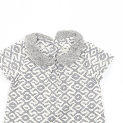 Next Baby Grey Geometric Polyester Tunic Blouse Size 6-9 Months Collared Button