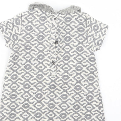 Next Baby Grey Geometric Polyester Tunic Blouse Size 6-9 Months Collared Button