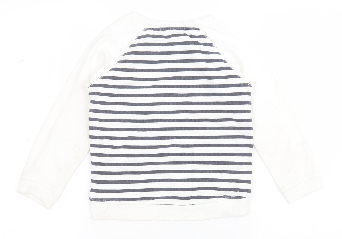 Dunnes Girls White Striped Cotton Pullover Sweatshirt Size 5 Years   - Anchor