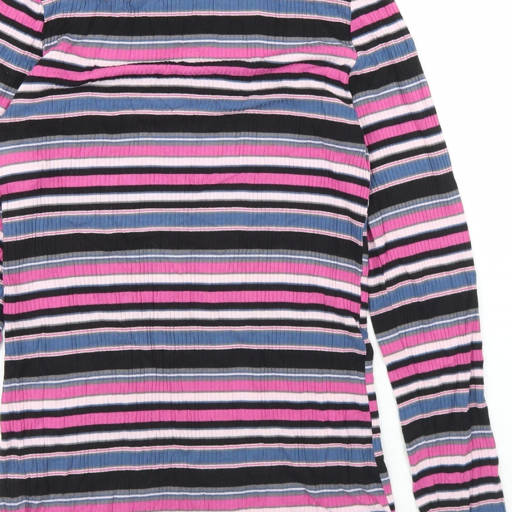 United Colors of Benetton Womens Multicoloured Striped Viscose Basic T-Shirt One Size High Neck