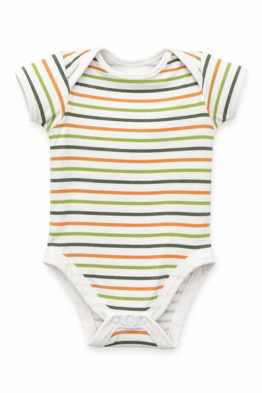 George Baby Green Striped Cotton Babygrow One-Piece Size 3-6 Months  Button - Orange