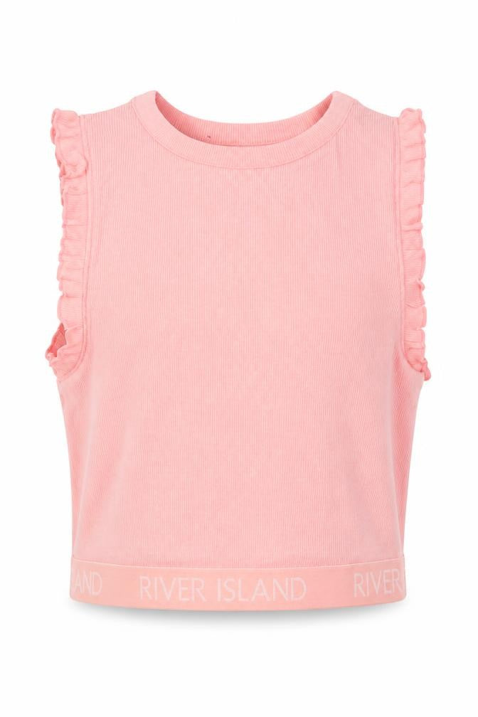 River Island Girls Pink  Cotton Cropped Tank Size 11-12 Years Crew Neck Pullover