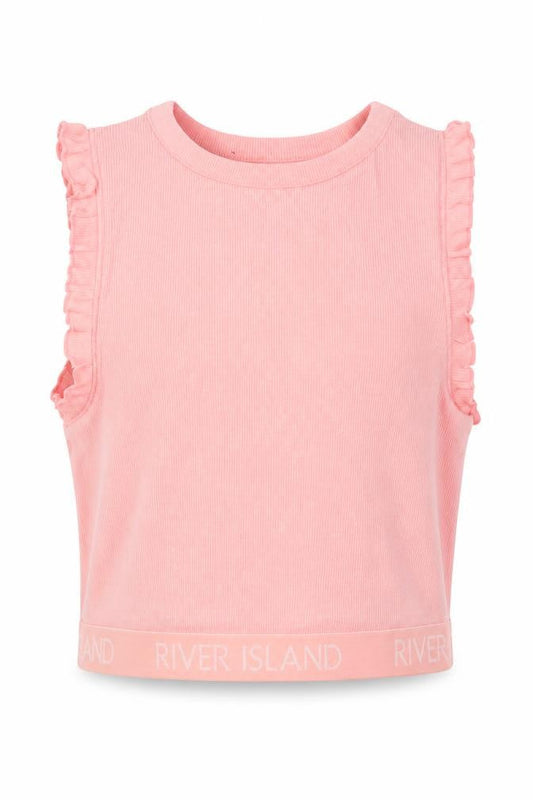 River Island Girls Pink  Cotton Cropped Tank Size 11-12 Years Crew Neck Pullover