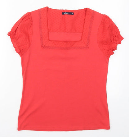 Dash Womens Red  Cotton Basic T-Shirt Size 10 Square Neck