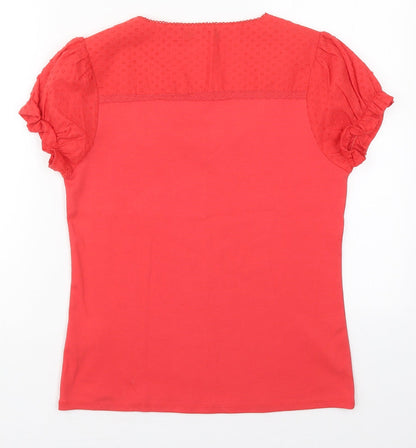 Dash Womens Red  Cotton Basic T-Shirt Size 10 Square Neck