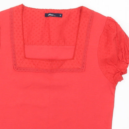 Dash Womens Red  Cotton Basic T-Shirt Size 10 Square Neck