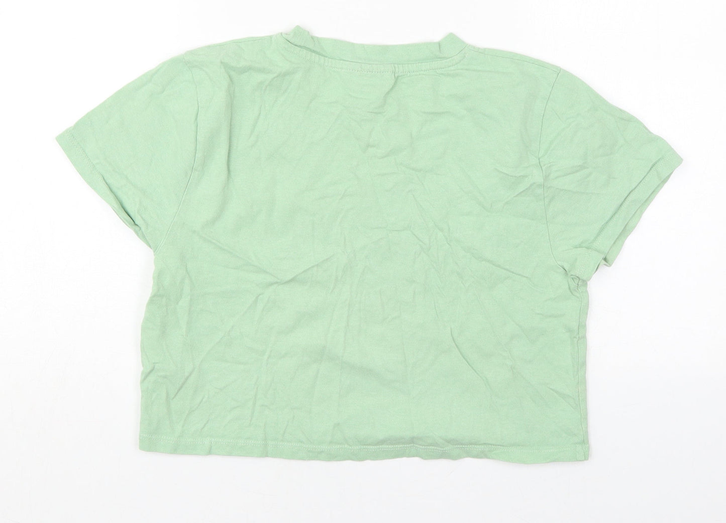 Topshop Womens Green  Cotton Cropped T-Shirt Size 12 Crew Neck - Madrid
