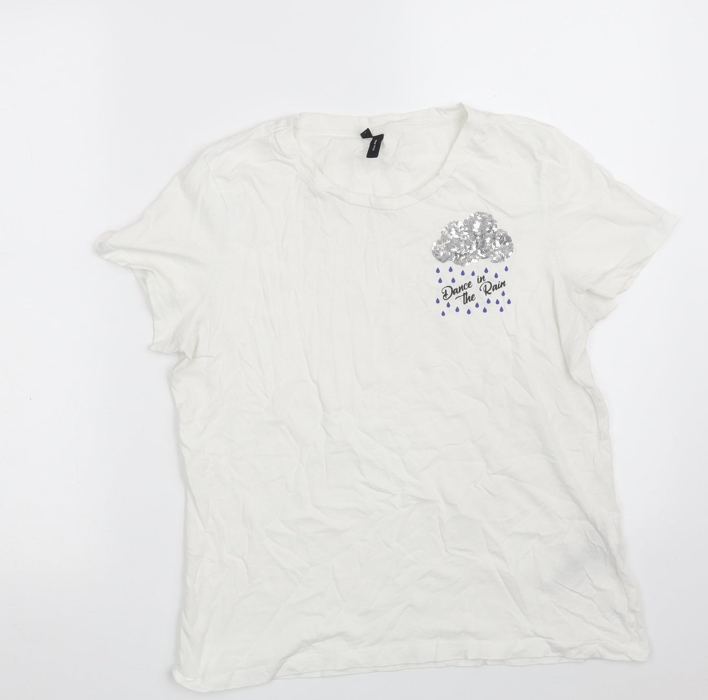 VERO MODA Womens White  100% Cotton Basic T-Shirt Size M Crew Neck - Dance in the rain