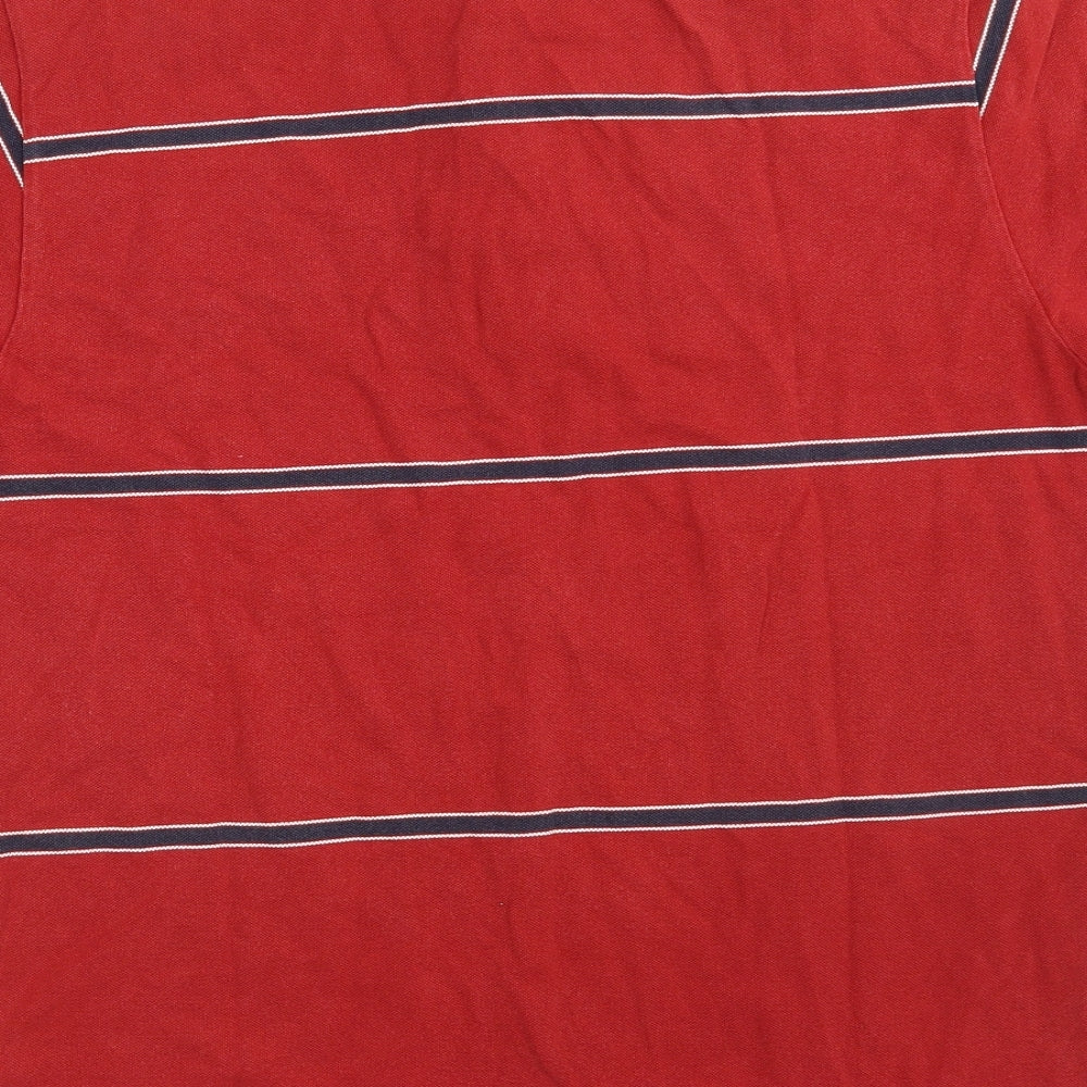 Nautica Mens Red Striped 100% Cotton  Polo Size S Collared Button
