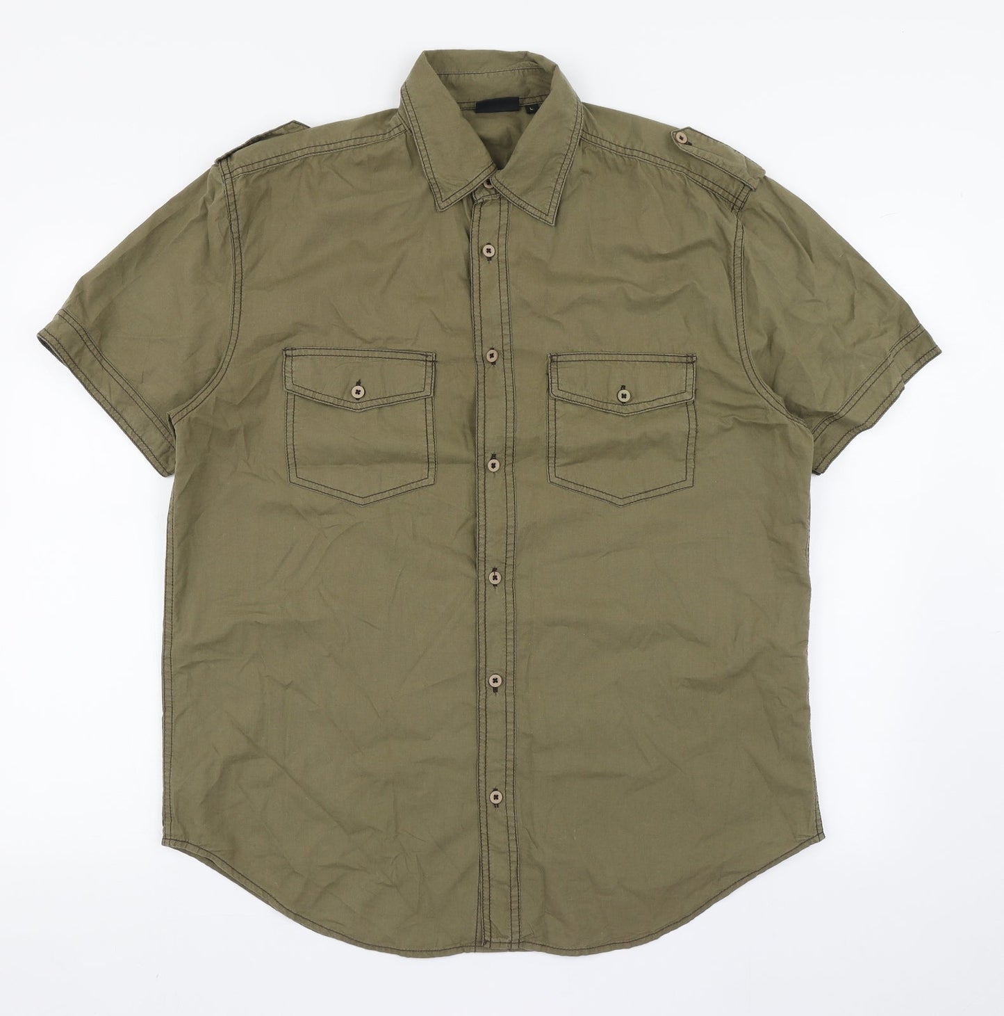 Lime Mens Green  Cotton  Button-Up Size L Collared Button