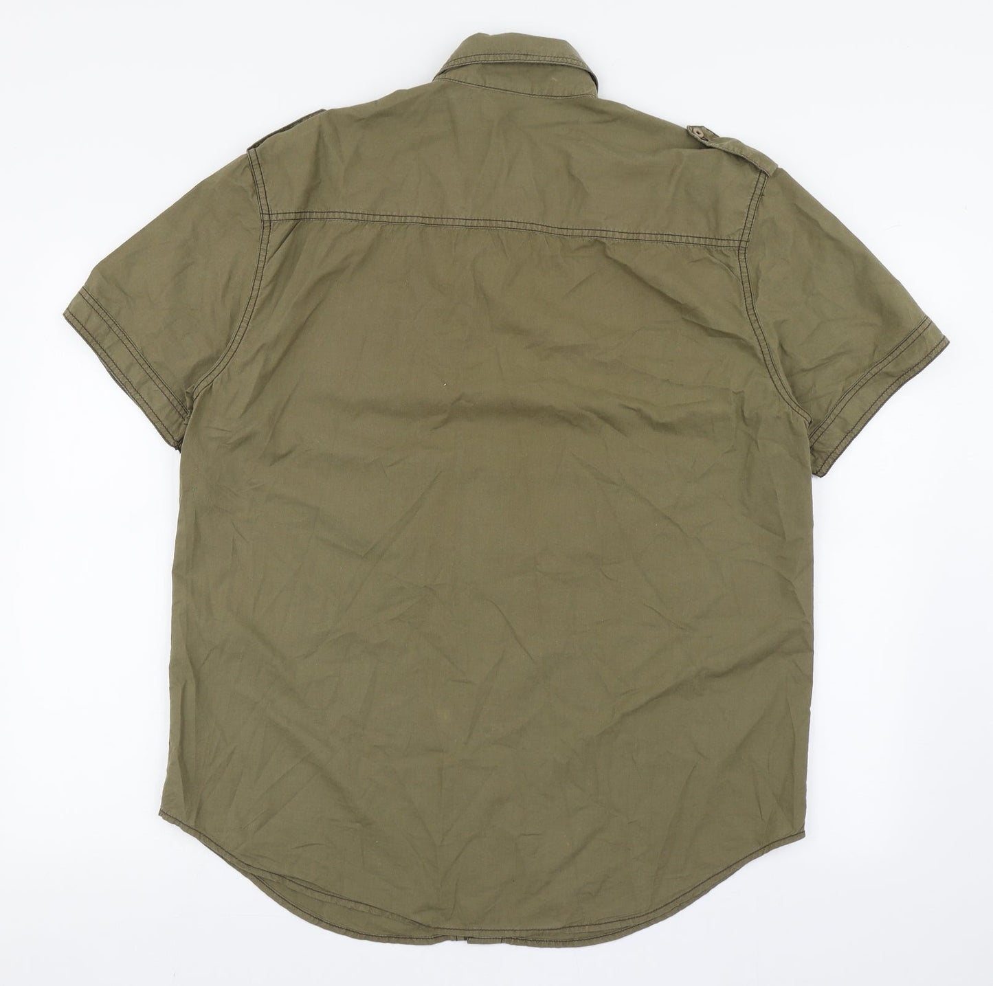 Lime Mens Green  Cotton  Button-Up Size L Collared Button