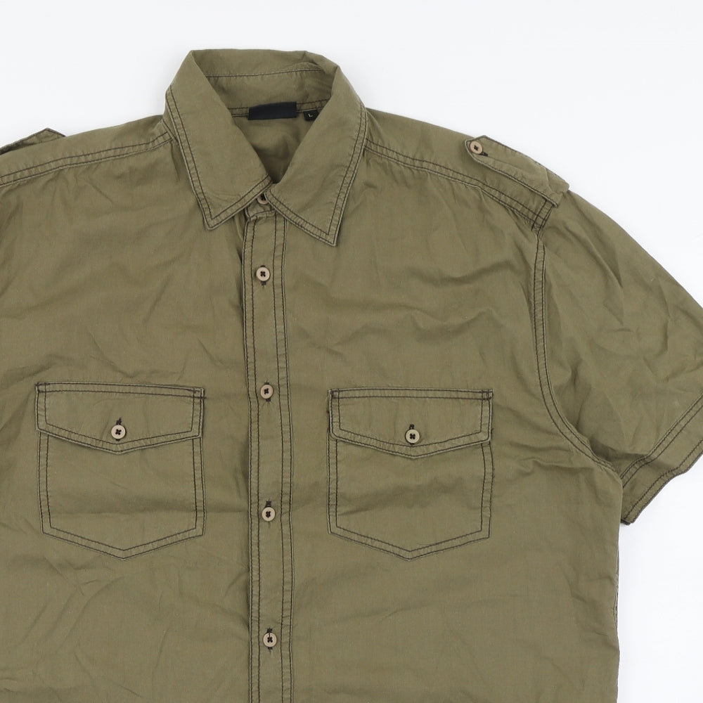 Lime Mens Green  Cotton  Button-Up Size L Collared Button