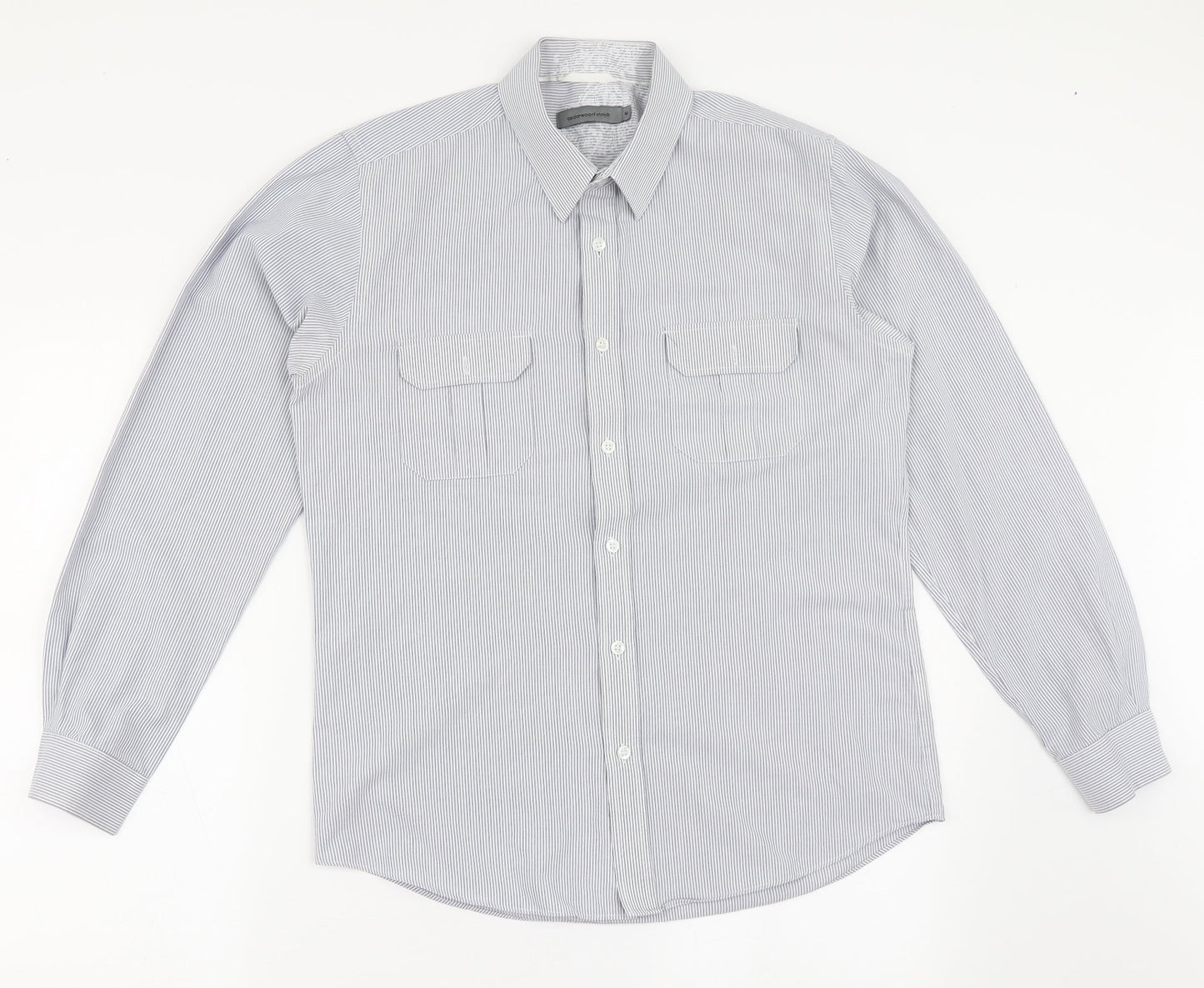Cedar Wood State Mens Blue Striped Cotton  Button-Up Size M Collared Button