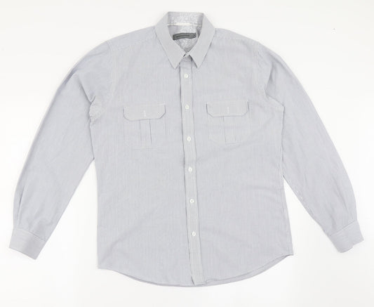 Cedar Wood State Mens Blue Striped Cotton  Button-Up Size M Collared Button