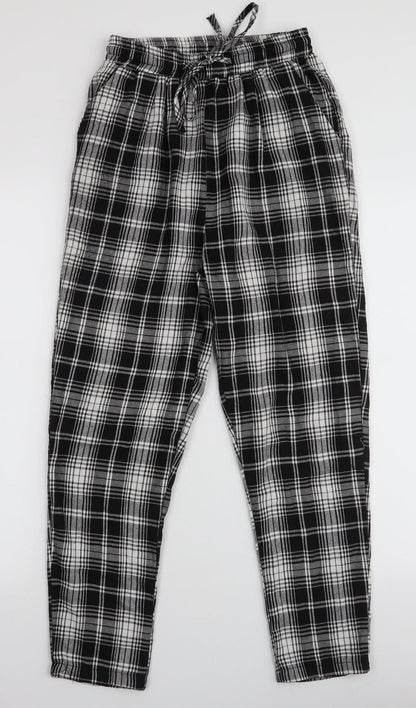 PRETTYLITTLETHING Womens Black Plaid Polyester Trousers  Size 6 L25 in Slim Drawstring