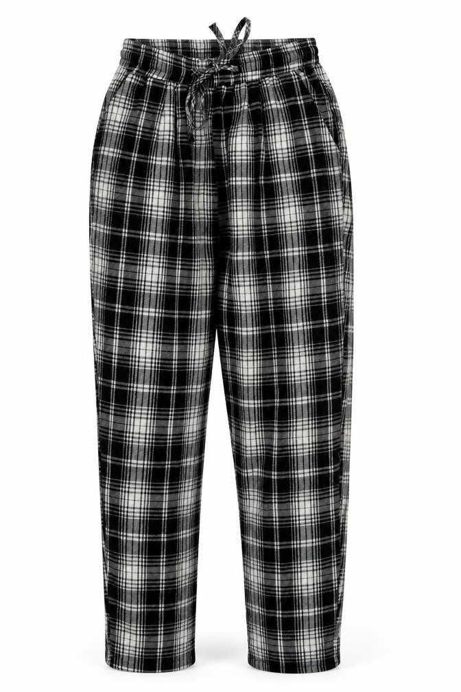 PRETTYLITTLETHING Womens Black Plaid Polyester Trousers  Size 6 L25 in Slim Drawstring