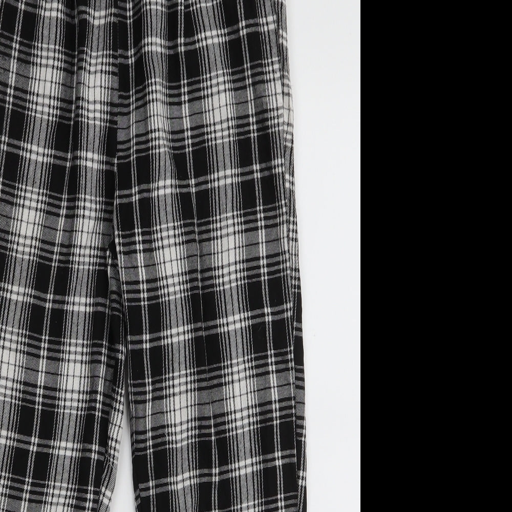 PRETTYLITTLETHING Womens Black Plaid Polyester Trousers  Size 6 L25 in Slim Drawstring