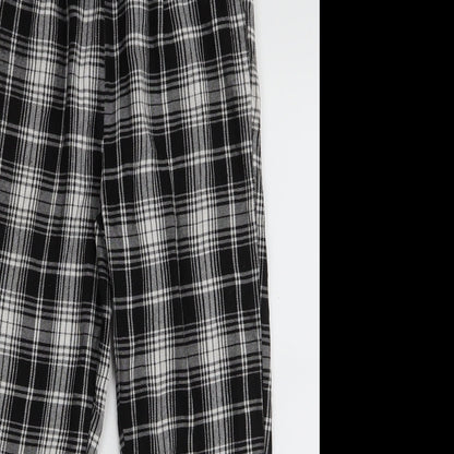 PRETTYLITTLETHING Womens Black Plaid Polyester Trousers  Size 6 L25 in Slim Drawstring