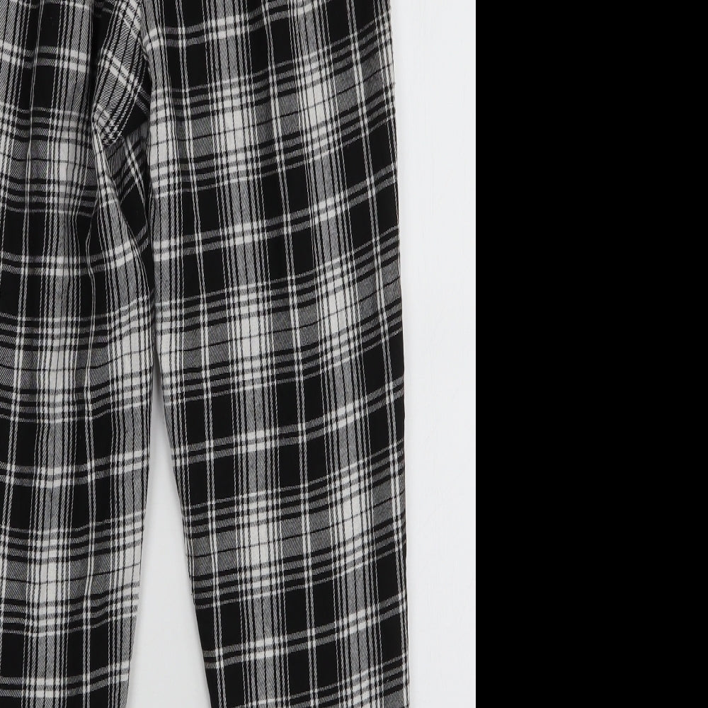 PRETTYLITTLETHING Womens Black Plaid Polyester Trousers  Size 6 L25 in Slim Drawstring