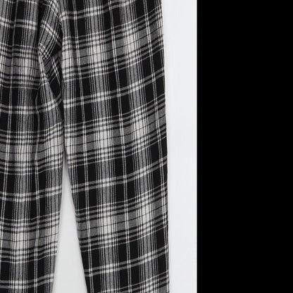 PRETTYLITTLETHING Womens Black Plaid Polyester Trousers  Size 6 L25 in Slim Drawstring