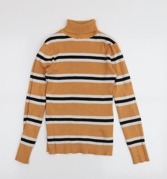 Primark Girls Multicoloured Roll Neck Striped Viscose Pullover Jumper Size 10-11 Years  Pullover