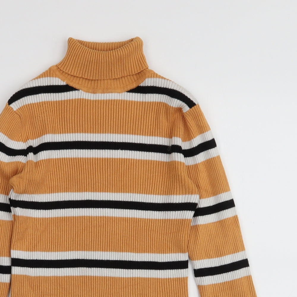 Primark Girls Multicoloured Roll Neck Striped Viscose Pullover Jumper Size 10-11 Years  Pullover