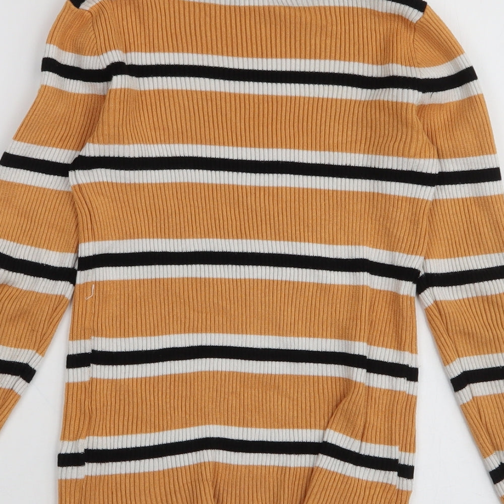 Primark Girls Multicoloured Roll Neck Striped Viscose Pullover Jumper Size 10-11 Years  Pullover