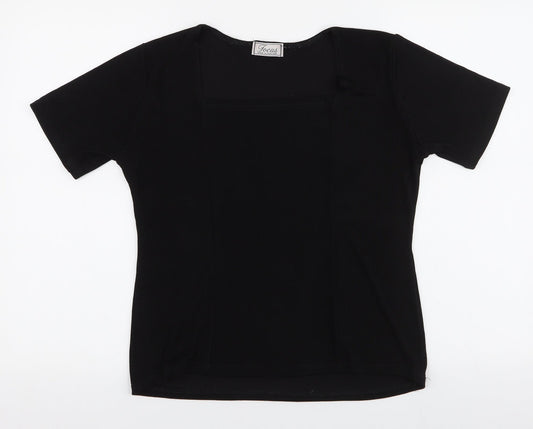 Preloved Focus Womens Black  Polyester Jersey Blouse Size L Square Neck - Front