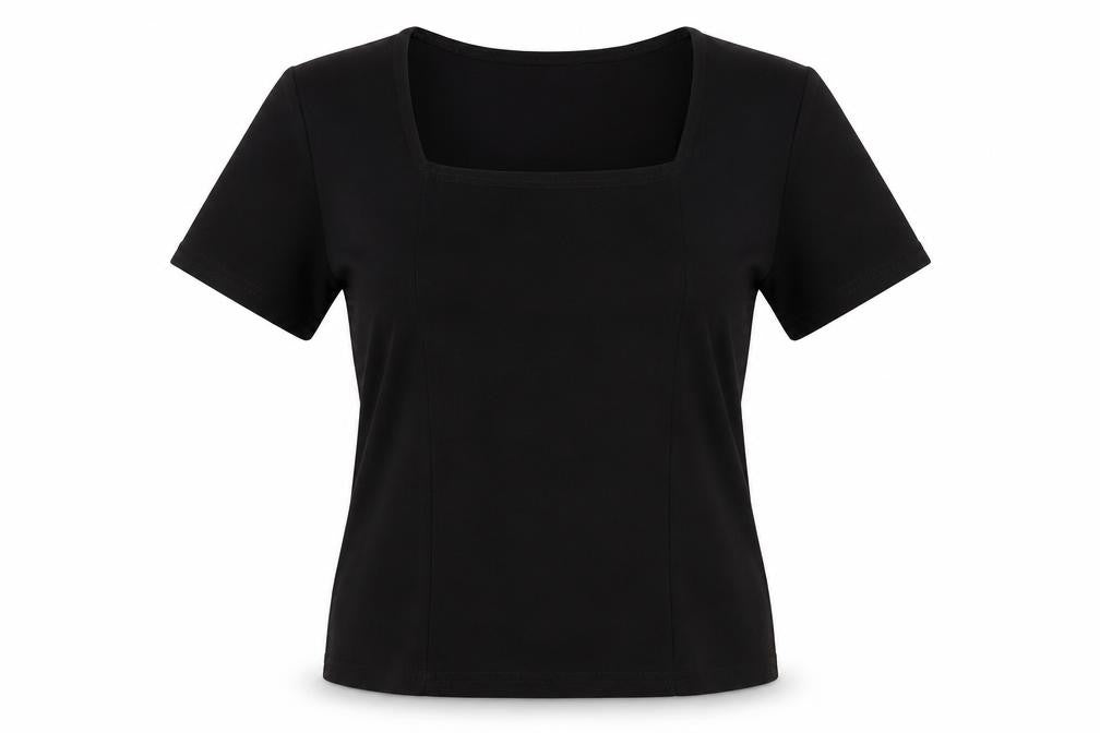 Focus Womens Black  Polyester Jersey Blouse Size L Square Neck