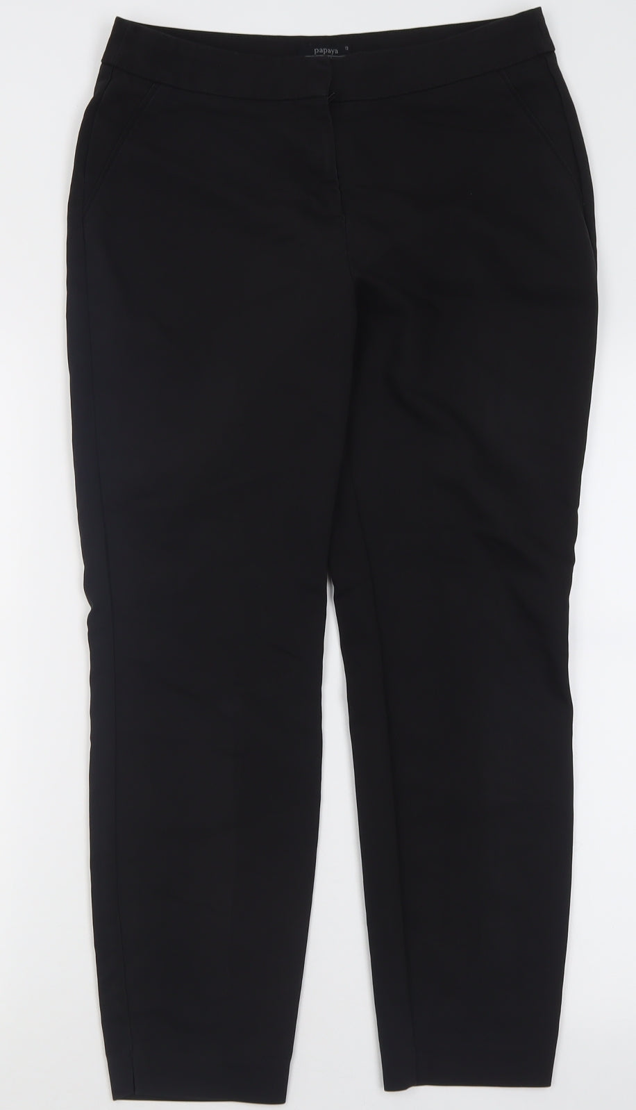 Papaya Womens Black  Polyester Trousers  Size 12 L26 in Regular Hook & Eye