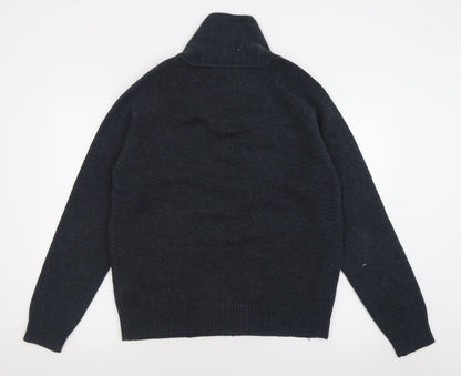 Preloved Threadbare Mens Grey V-Neck  Acrylic Pullover Jumper Size L - Back