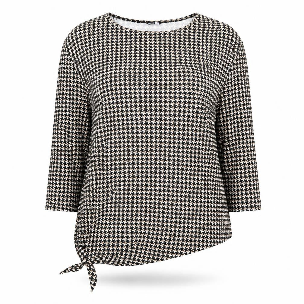 Pep & Co Womens Black Houndstooth Polyester Jersey Blouse Size 18 Scoop Neck