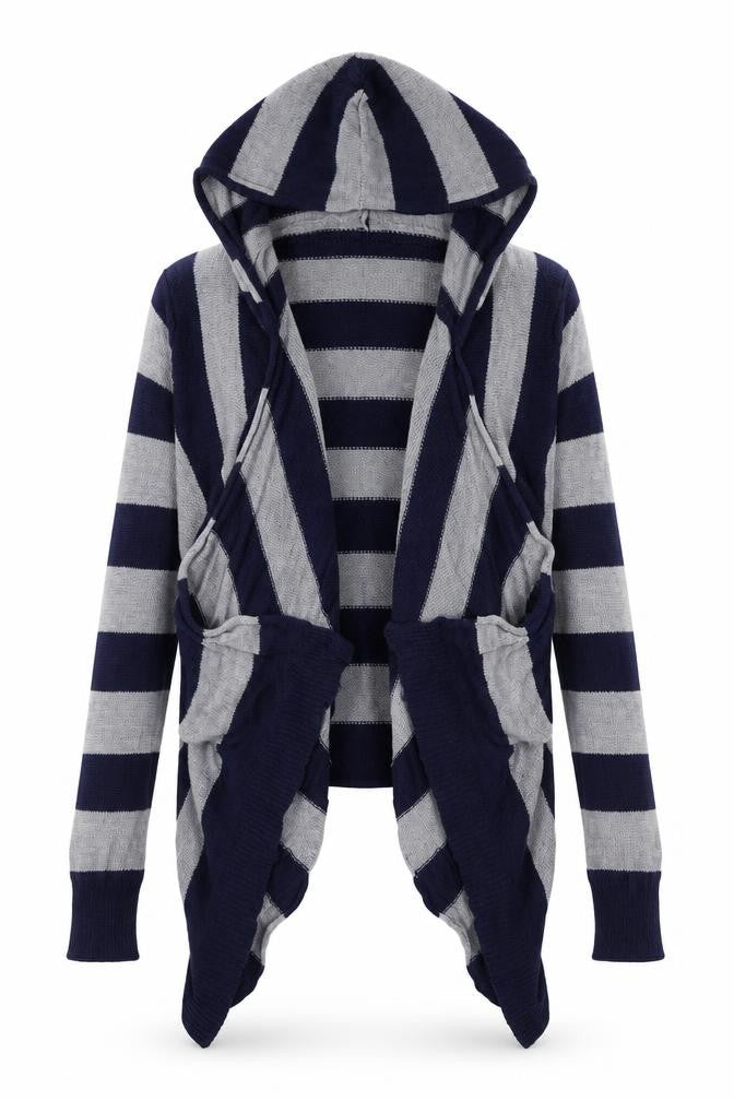 Allison Brittney Womens Blue V-Neck Striped Acrylic Cardigan Jumper Size M