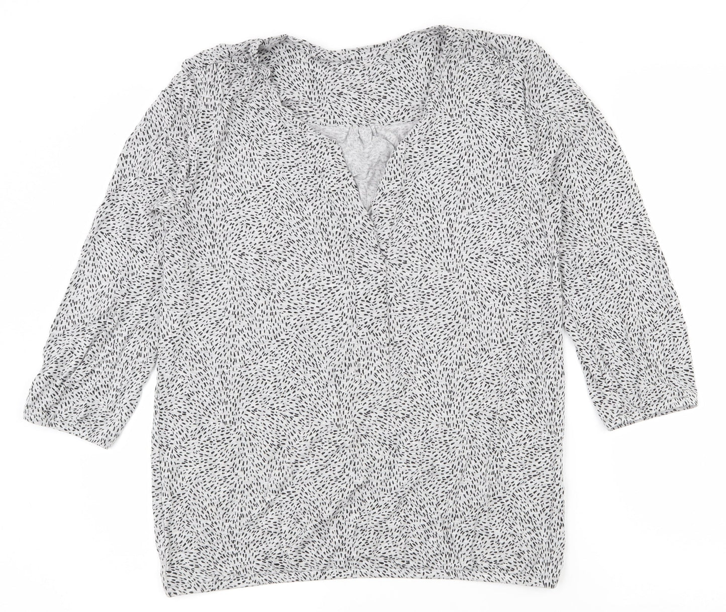 EAC Womens Grey Geometric Viscose Basic Blouse Size S V-Neck
