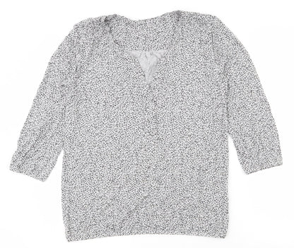 EAC Womens Grey Geometric Viscose Basic Blouse Size S V-Neck