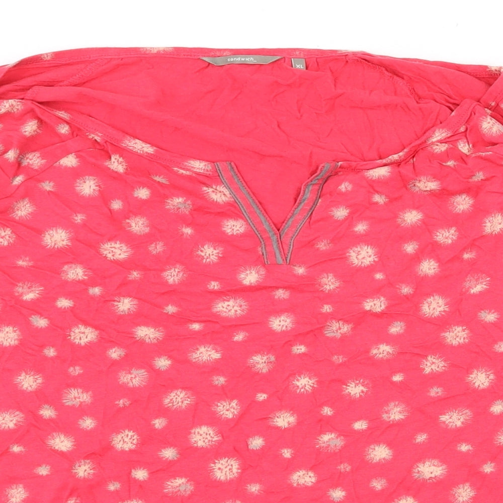 Sandwich Womens Pink Floral Polyester Basic T-Shirt Size XL V-Neck