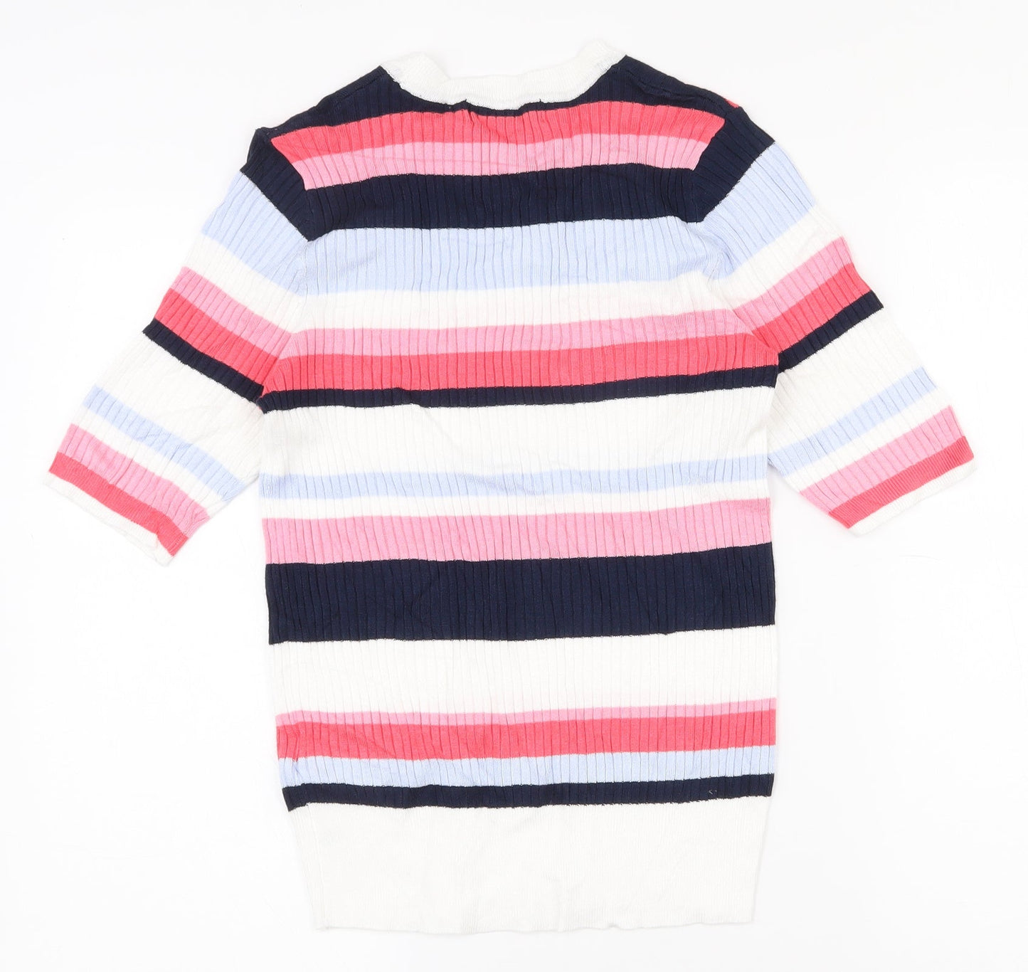 Marks and Spencer Womens Multicoloured Striped Viscose Basic T-Shirt Size 10 Crew Neck